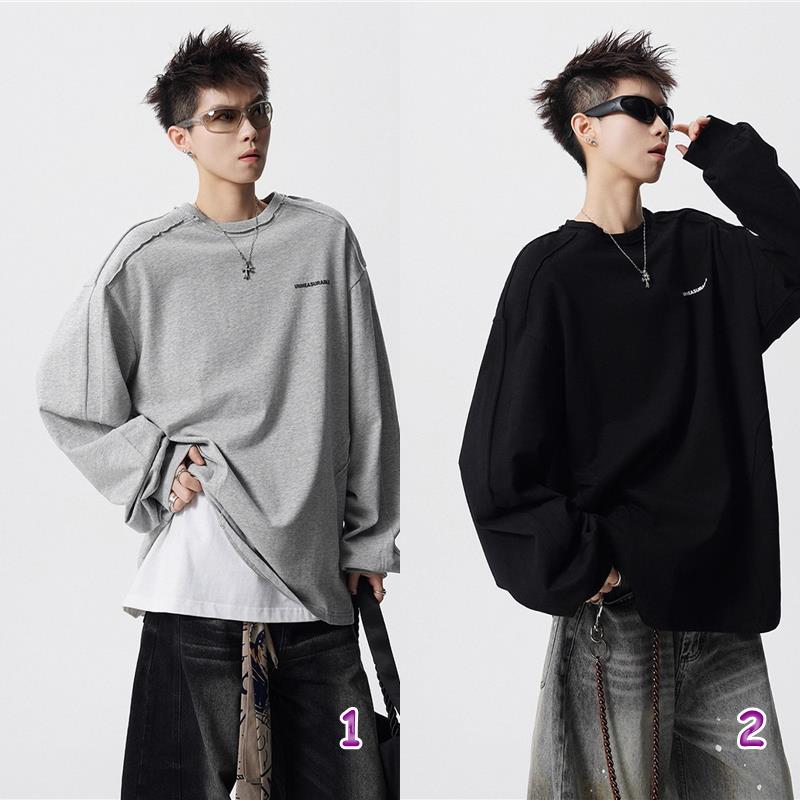 メンズ 秋用 レトロカジュアル トップス（ロングスリーブ T シャツ・カップルスウェット兼用）  2色