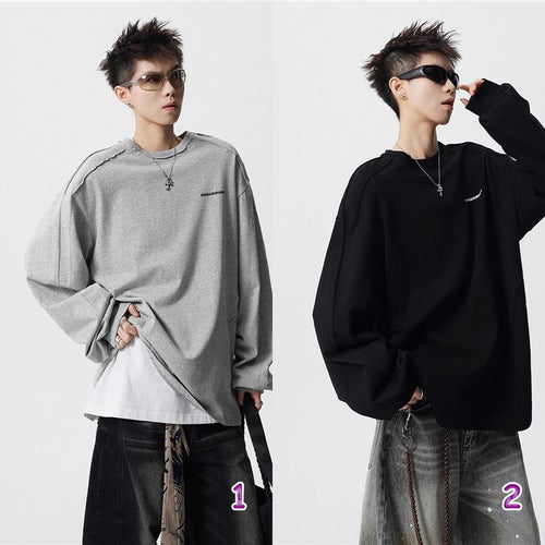 メンズ 秋用 レトロカジュアル トップス（ロングスリーブ T シャツ・カップルスウェット兼用）  2色