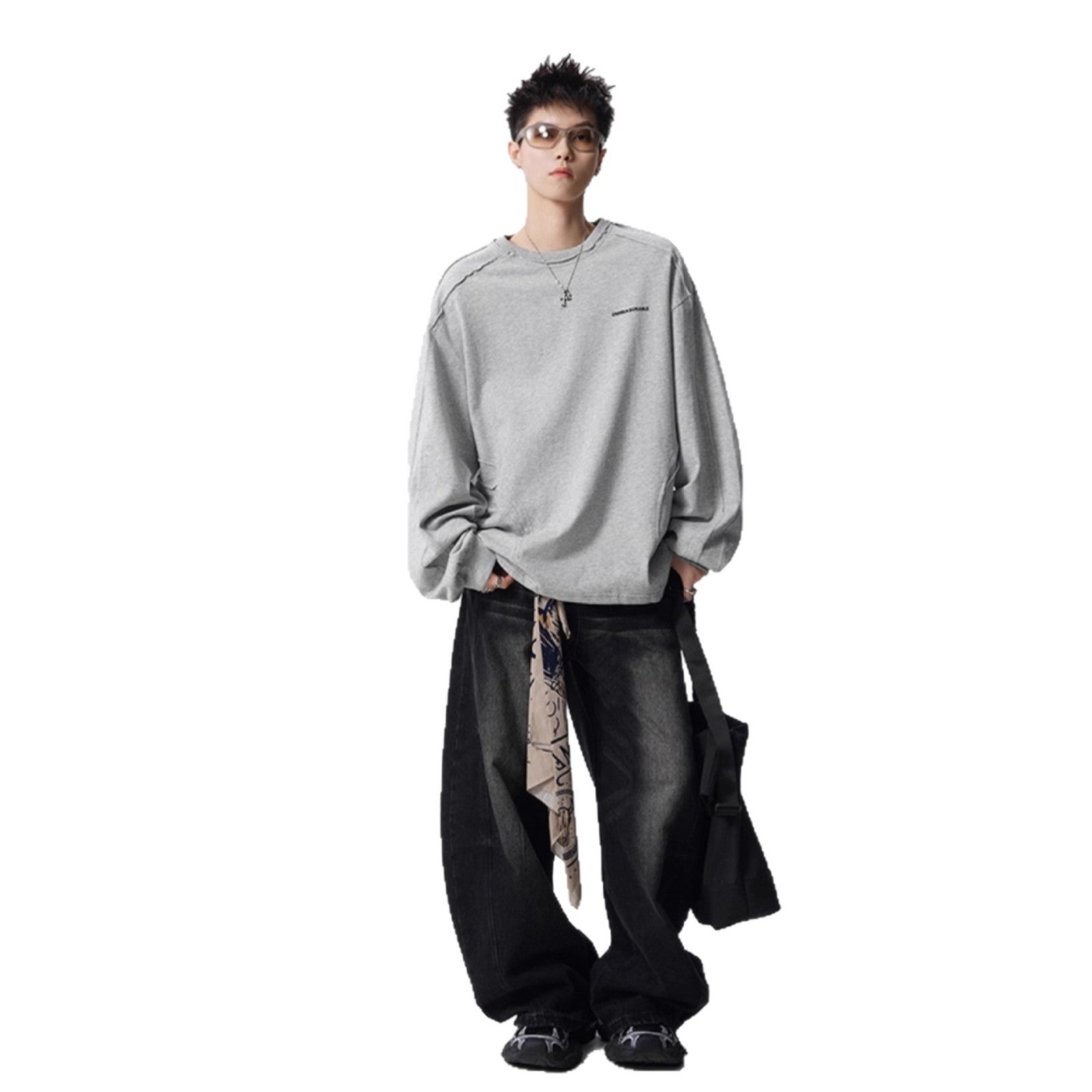 メンズ 秋用 レトロカジュアル トップス（ロングスリーブ T シャツ・カップルスウェット兼用）  2色